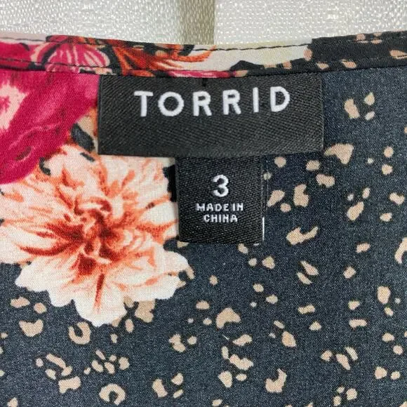 Torrid Black Floral Babydoll Top Sz.3 - Picture 7 of 14